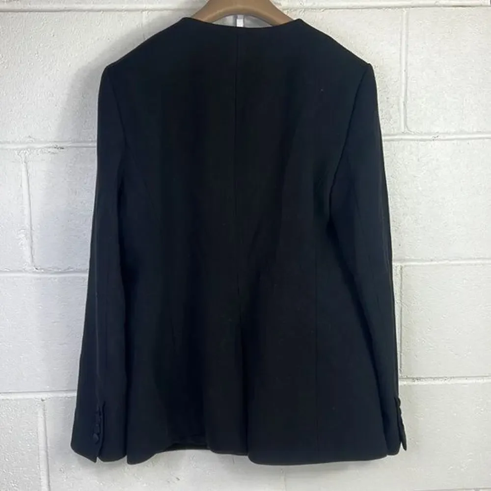 New Women’s Black Ann Taylor Collarless Blazer Two-Button 8 V-neck Long sleeve